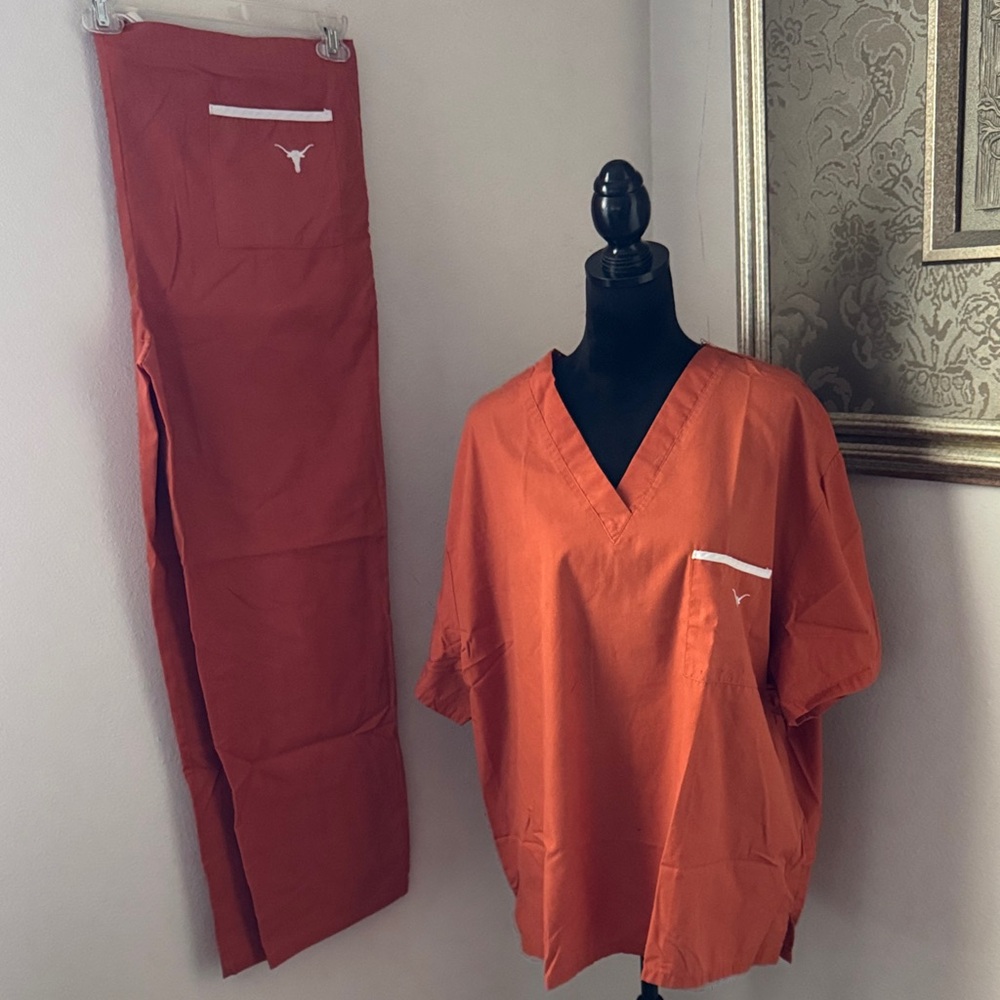 DUDZ Scrubs Burnt Orange Set Longhorns Logo University of‎ Texas Sz 2XL pants XL